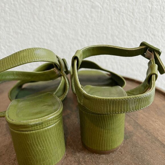 Everlane Green Reptile Textured Leather The Block Heel Sandals Women's Size 9 - Picture 3 of 5